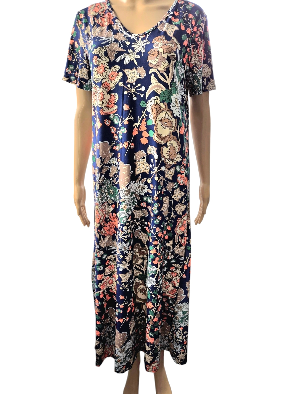 Floral Navy Maxi Dress with V-Neck